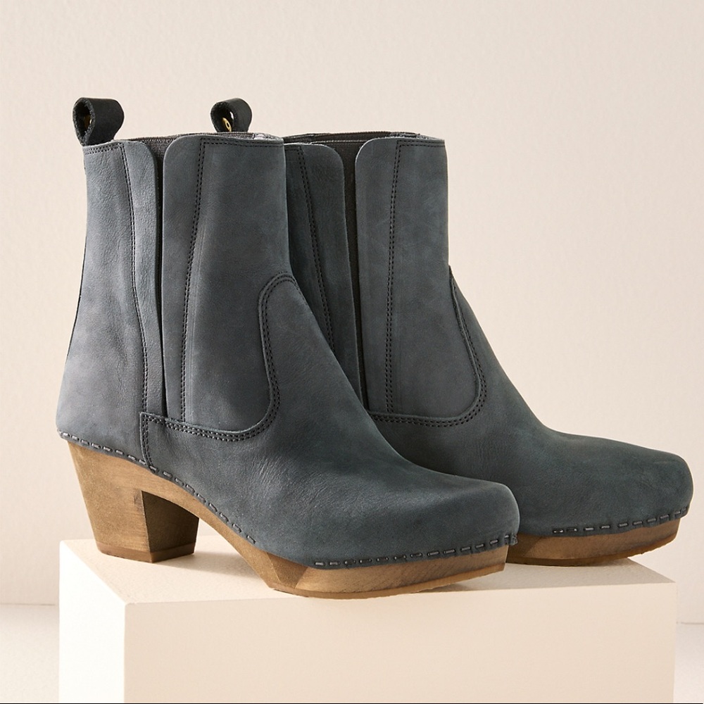 Sanita Rina boots wooden clog boot size 38 8 black leather originally $245
